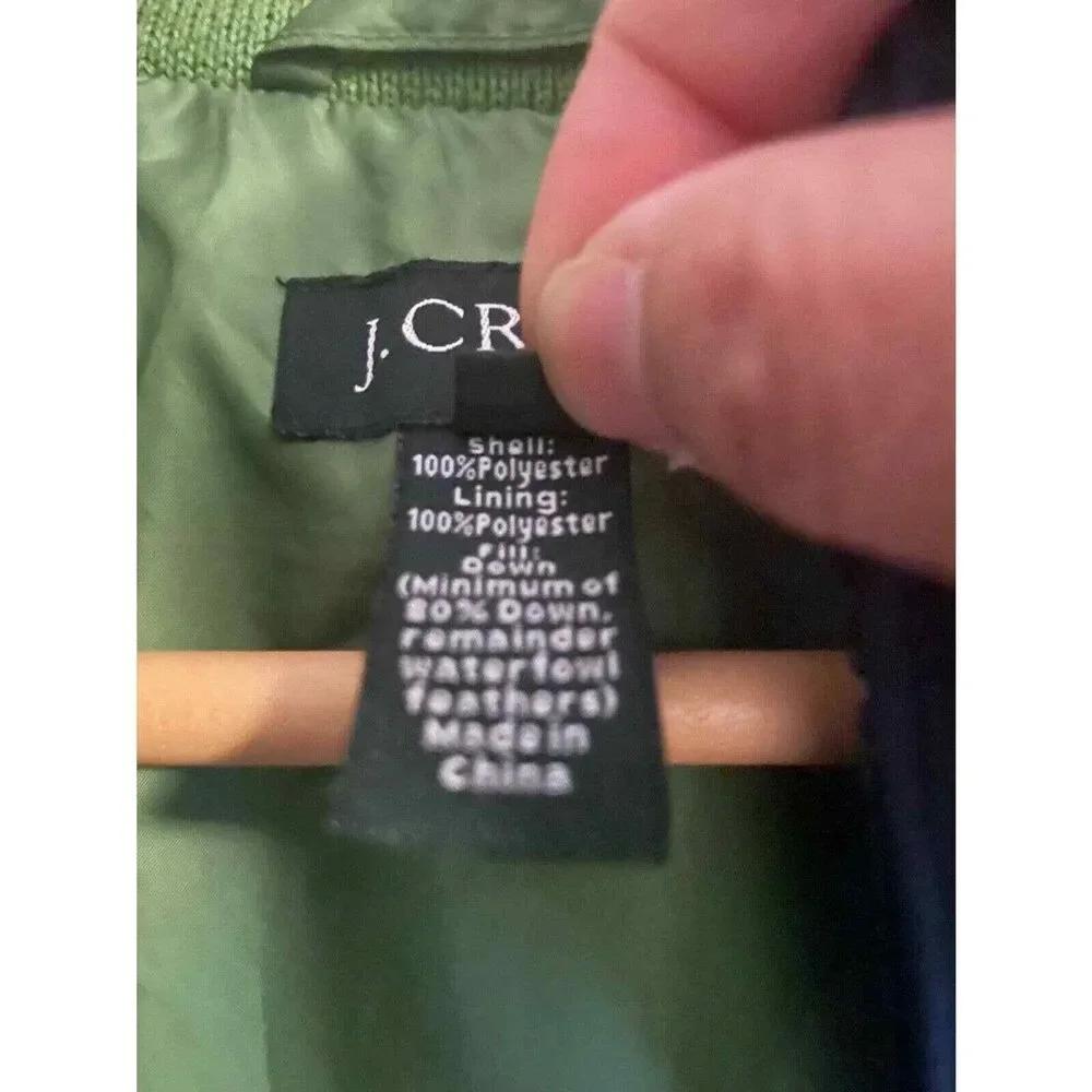 J. Crew Mens Large Vest Navy Blue Green Down Filled Puffer Full Zip Gorpcore